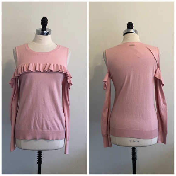 Michael Kors Sweaters - Michael Kors ruffled pink cold shoulder sweater